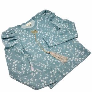 💙 Jacquard Knit Puff Sleeve Sweater Blouse